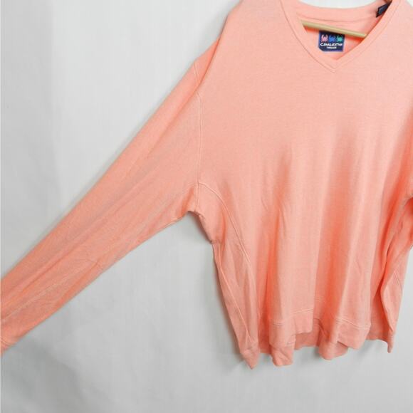 Charleston Threads Sweater Size XL Coral Orange Ribbed Knit V Neck Pullover - Picture 7 of 7